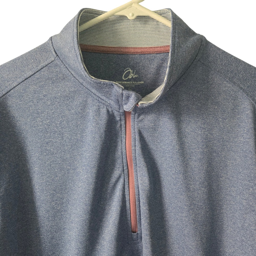Obla Performance Pullover Mens Large Blue Heathered 1/4 Zip Long Sleeve Golf Top